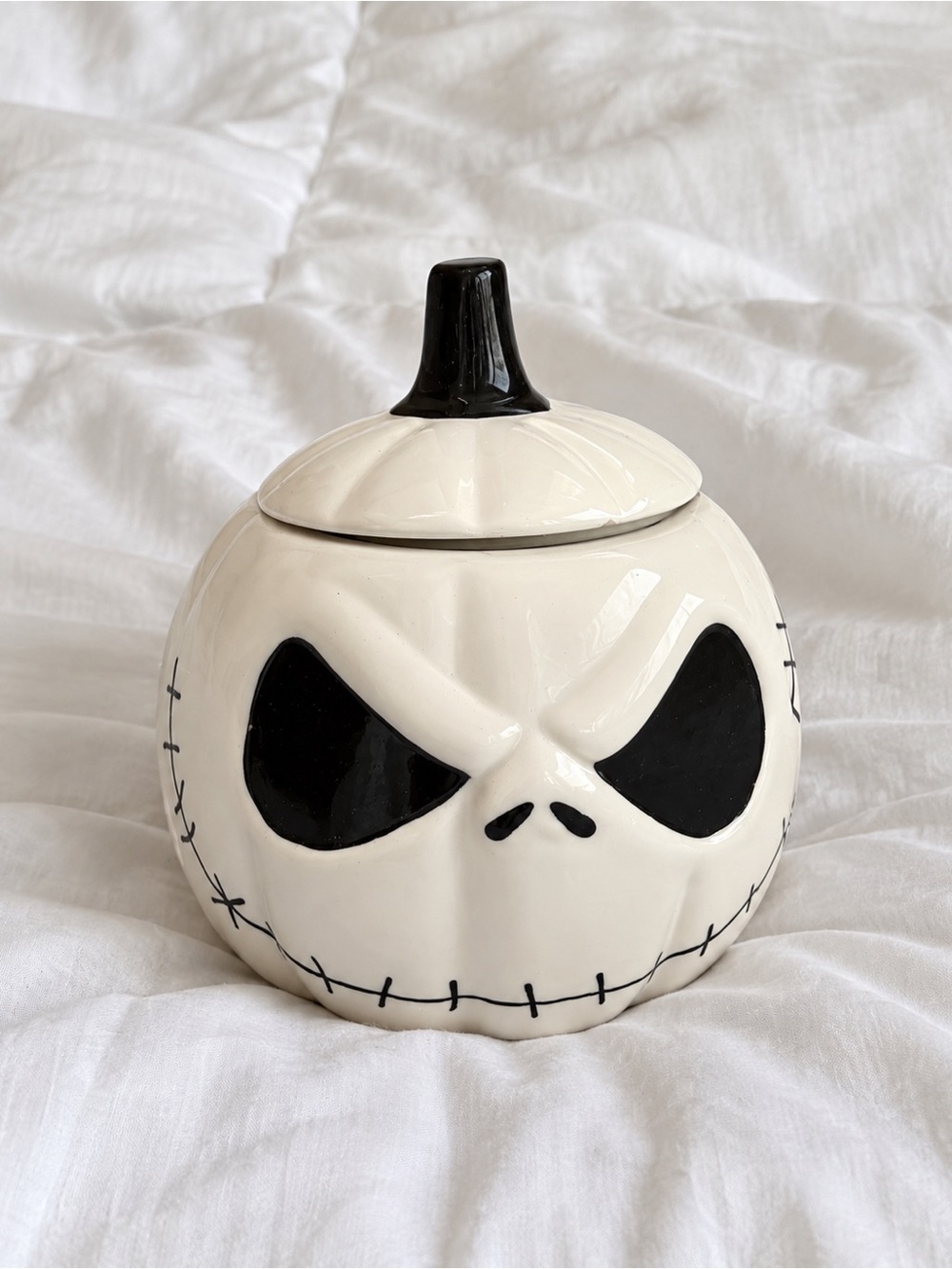 White Ceramic Jack Skellington Pumpkin Cookie Jar